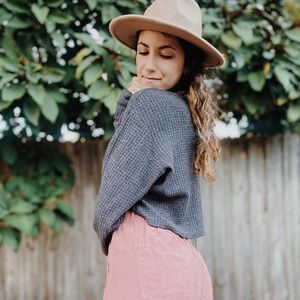 Gray waffle knit cropped sweater